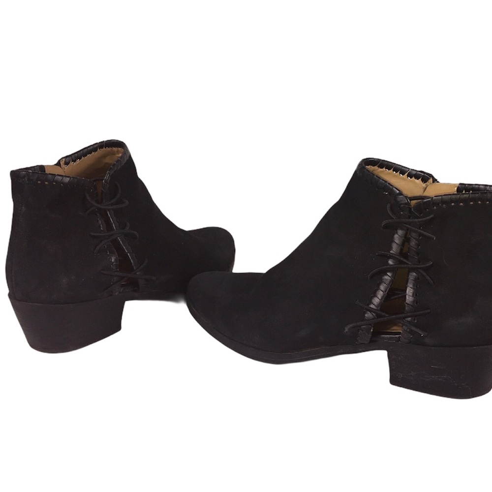 Jack Rogers Black Suede Ankle Booties with Lace-Up Detail